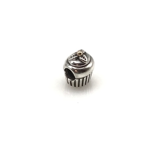 Pandora Retired 925 14K Gold Two Tone Cupcake Dessert Food Themed Bead Charm - Picture 7 of 8